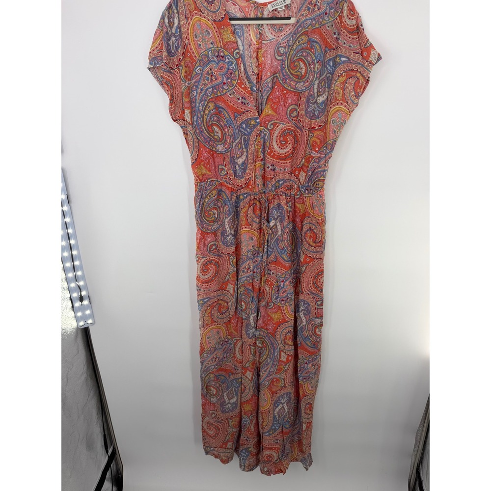 Molly Bracken Paisley V-Neck Jumpsuit Multi-Color Short Sleeve Size M N80BE